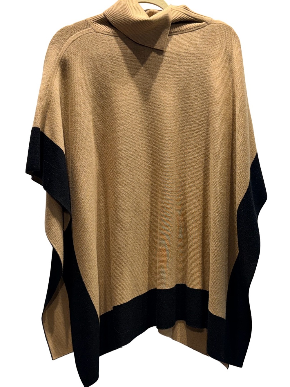 Hugo Boss Reversible Black Camel Fine Merino Wool Turtleneck Poncho Cape